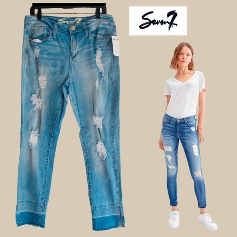SEVEN7 NWT Easy Fit Skinny Jeans 8 Distressed Whiskered Vented Hem